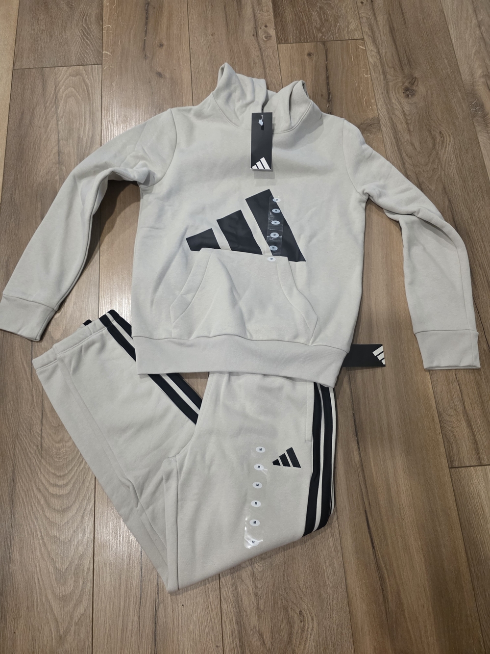 Adidas Cream Hoodie & Jogger Set with Black Logo